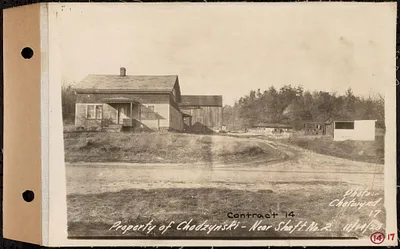 Contract No. 14, East Portion, Wachusett-Coldbrook Tunnel, West Boylston, Holden, Rutland, property of Chadzynski near Shaft 2, Holden, Mass., Nov. 14, 1928