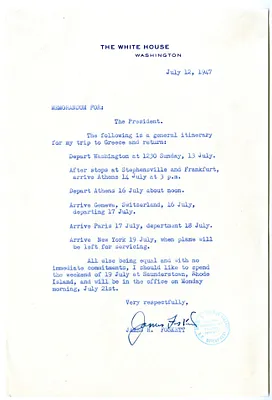 Memorandum from Admiral James Foskett to President Harry S. Truman