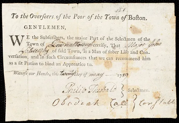 Abigal Peirce indentured to apprentice with John Polascosky of Pownalborough, 8 August 1789