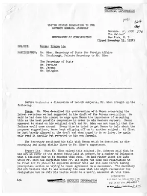 Memorandum of Conversation with Secretary of State Dean Acheson, Foreign Secretary of Great Britain Anthony Eden, Mr. Shuckburgh, George Perkins, Philip Jessup, and Homer Byington