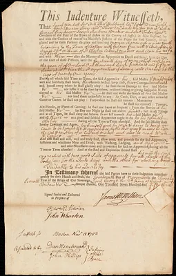 Morgan Kanavagh indentured to apprentice with James McMillian of Boston, 14 November 1753