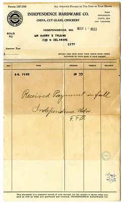 Bill from Independence Hardware Company