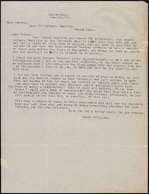 Maude Pettyjohn typed letter to Mary Donovan, Dayton, Wash., November 7, 1927