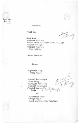 White House Luncheon and Dinner Menu