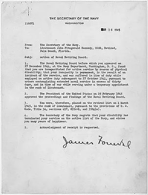 Letter to John F. Kennedy Naval Retiring Board March 16, 1945