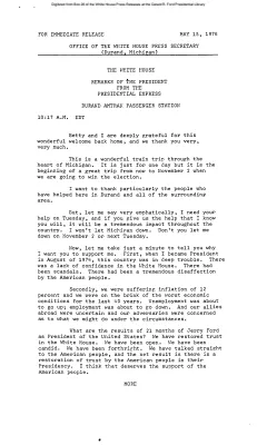 Remarks of the President from the Presidential Express, Durand (Michigan) Amtrak Passenger Station [Ford Speech or Statement]