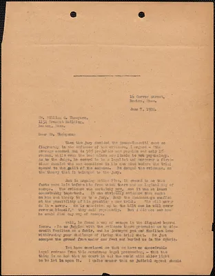 [Elizabeth Glendower Evans] typed letter (copy) to William G. Thompson, Boston, Mass., June 7, 1924
