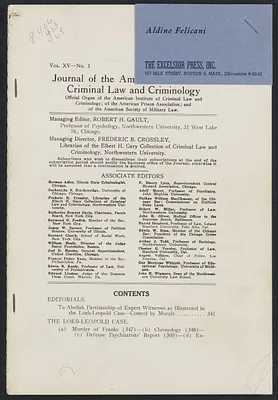 Herbert Brutus Ehrmann Papers, 1906-1970. Sacco-Vanzetti. Charles J. Van Amburgh in "The State v. Harold Israel" by Homer S. Cummings (Journal of the American Institute of Criminal Law and Criminology, Nov. 1924). Box 15, Folder 5, Harvard Law School Library, Historical & Special Collections
