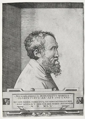 Portrait of Michelangelo in profile facing right