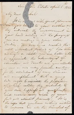 Letter to Isabel from Joseph Carret in [torn : ? West Indies], April 1, 1844