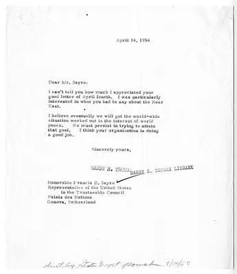 Correspondence Between President Harry S. Truman and Francis B. Sayre