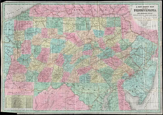 A new county map of the state of Pennsylvania and adjoining states