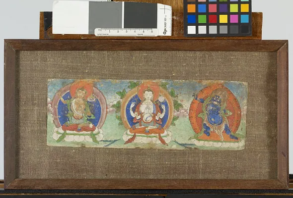Manuscript Leaf with Three Buddhist Dieties