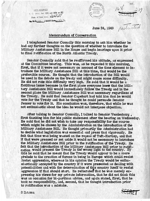 Memorandum of Telephone Conversation with Secretary of State Dean Acheson and Senator Tom Connally