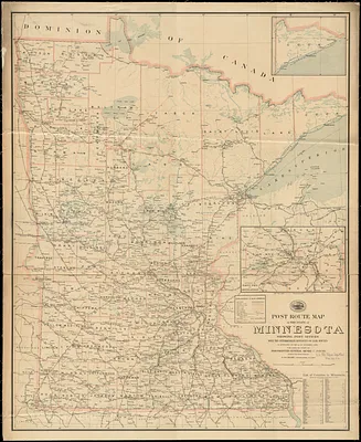 Post route map of the state of Minnesota showing post offices with the intermediate distances and mail routes in operation on the 1st of December, 1903