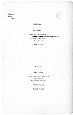 White House Luncheon and Dinner Menu