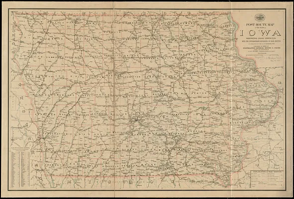 Post route map of the state of Iowa showing post offices with the intermediate distances on mail routes in operation on the 1st of December, 1903