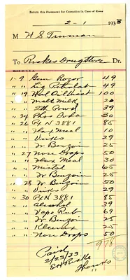 Receipt, Riske's Drug Store, Independence, Missouri