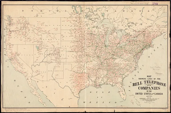 Map showing lines of the Bell telephone companies in the United States and Canada