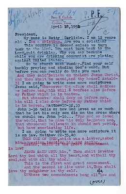 Letter from Betty Carlisle to President Harry S. Truman