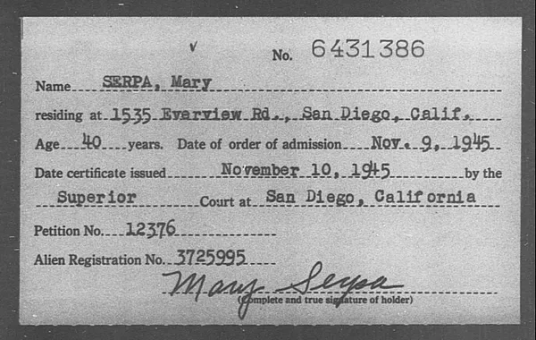Serpa, Mary - 1945