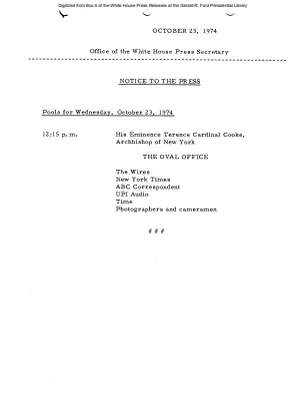 Pools for Wednesday, October 23, 1974 [Pool Assignments]