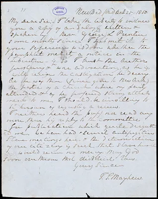 Letter from Julius Stewart Mayhew, New Bedford, [Mass.], to William Lloyd Garrison, Oct[ober] 25 1850