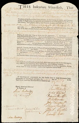 Benony Harris Champlen indentured to apprentice with Aaron Long of Shelburne, 18 January 1787