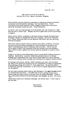 Air Force One Pool Report, Andrews Air Force Base  to Brussels, Belgium