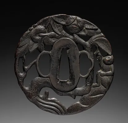 Sword Guard (Tsuba) with Monkey by Tree