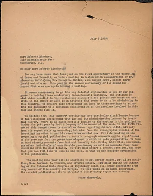 Gardner Jackson typed letter (copy) to Mary Roberts Rinehart, [Boston, Mass.], July 9, 1929