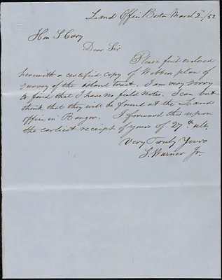 Samuel Warner to S. Cary, 2 March 1852