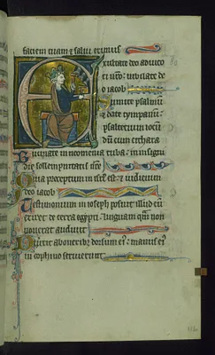 Leaf from Psalter: Psalm 80, Initial E with David Playing Bells