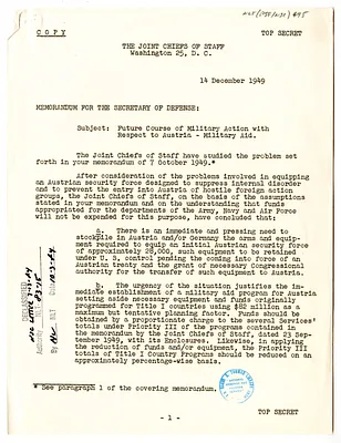 Memorandum from General Hoyt Vandenbert to Secretary of Defense Louis Johnson