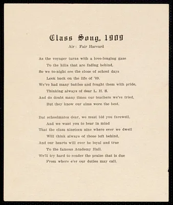 Graduating exercises of Lenox High School class song