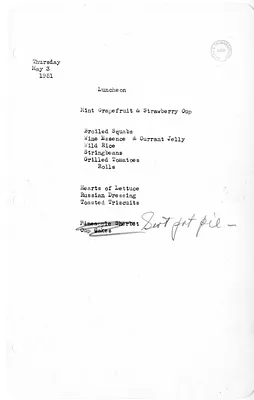 White House Luncheon Menu