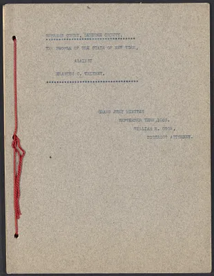 Sacco-Vanzetti Case Records, 1920-1928. Defense Papers. New York Supreme Court: New York vs. Erastus C. Whitney. Grand Jury Minutes William H. Coon, District Attorney September Term, 1908. Box 12, Folder 7, Harvard Law School Library, Historical & Special Collections