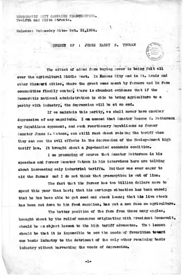 Press Release, Speech of Judge Harry S. Truman
