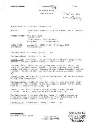 Telephone Conversation with Sheikh Issa of Bahrain, August 11, 1990