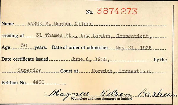 New London County Superior Court, Certificate Stubs, 1926-1975, Aasheim-Bucovetsky