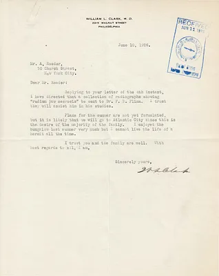 Letters Received to A. Roeder, June 10, 1926
