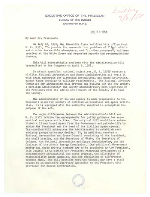 Letter from Maurice Stans to President Dwight D. Eisenhower Regarding H.R. 12575