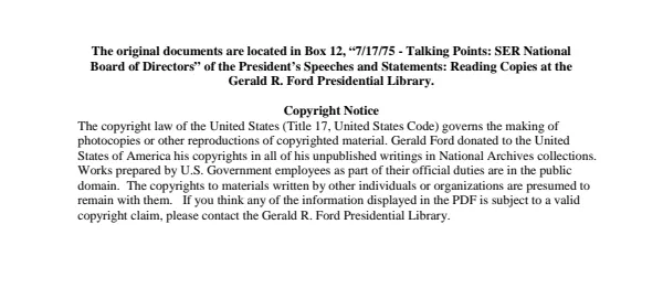 7/17/75 - Talking Points: SER National Board of Directors
