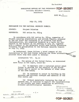 Report to the National Security Council by Project Solarium Task Force A - Part 1 of 7