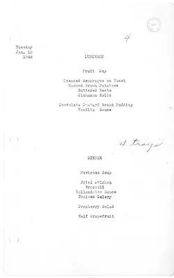 White House Luncheon and Dinner Menu