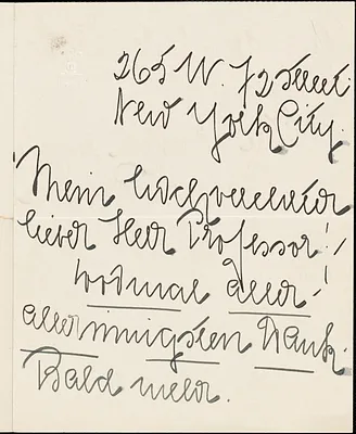 Renucci, Claire di autograph letter signed to Hugo Münsterberg, New York, 02 April 1912