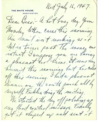 Letter from Harry S. Truman to Bess W. Truman