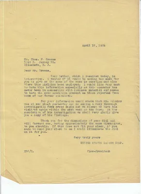 Letters Sent to Thos F. Greene, April 17, 1924