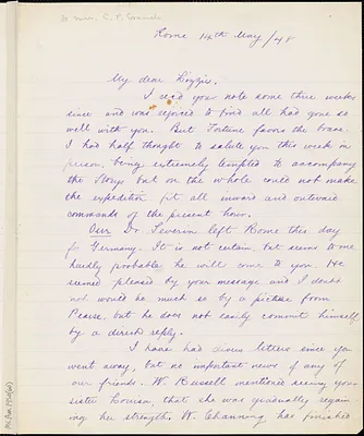 Margaret Fuller manuscript letter (copy) to Mrs. Christopher Pearse Cranch, Rome, 14 May 1848