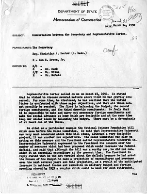 Memorandum of Conversation with Secretary of State Dean Acheson, Representative Christian Herter, and Ben Hill Brown, Jr.